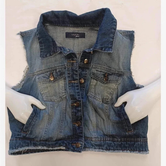 Liquid X Vest Dem Cropped Sleeveless Vest Jacket Size Large - Picture 4 of 9